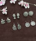 Indian oxidised silver stud earrings combo of 5 pairs german silver indian ethnic earrings indian coin studs