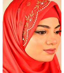 Red luxury bridal wedding wear hijab scarf   with handwork
