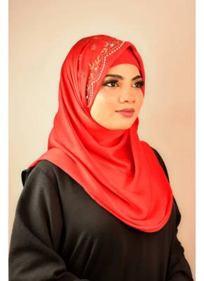 Red luxury bridal wedding wear hijab scarf   with handwork 5