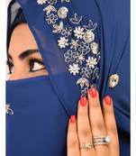 Blue luxury bridal wedding wear hijab scarf   with handwork naqab