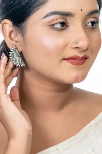 German silver indian stud earrings for women antique silver look cute studs