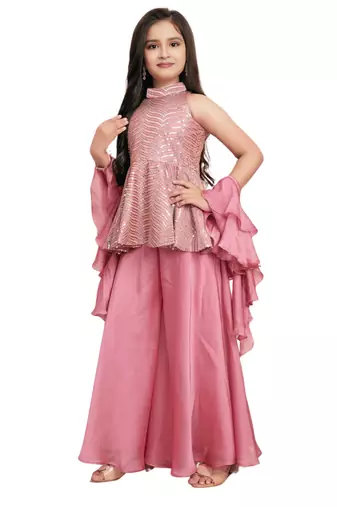 Girls embroidered kurta palazzos & dupatta set
