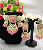 Regal kundan meena necklace and earrings set with pink beads exquisite indian bridal jewelry collection