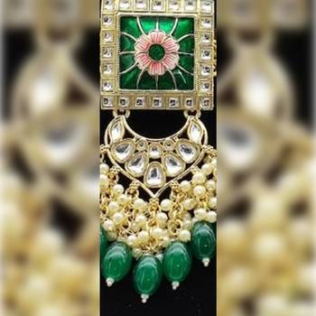 Regal kundan meena necklace and earrings set with greenbeads - exquisite indian bridal jewelry collection 2