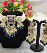 Regal kundan meena necklace and earrings set with blue beads -exquisite indian bridal jewelry collection