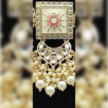 Regal kundan meena necklace and earrings set with white beads -exquisite indian bridal jewelry collection 2