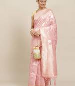Pink Jacquard Silver & Golden Zari Floral Woven Banarasi Style Tassel Saree With Running Blouse Piece