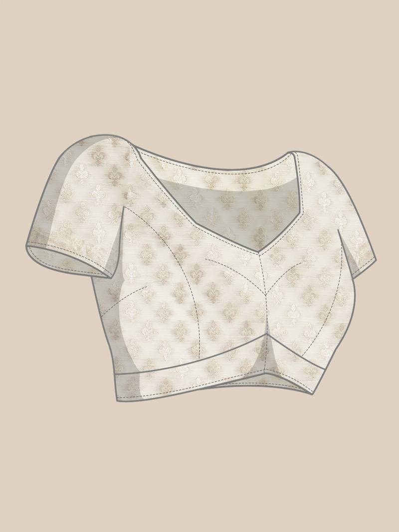 Beige Jacquard Silver & Golden Zari Floral Woven Banarasi Style Tassel Saree With Running Blouse Piece