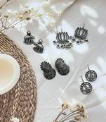 Oxidised earrings combo set of 4 antique silver replica small indian earrings stud jhumki pearl set