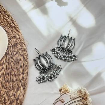Oxidised earrings combo set of 4 antique silver replica small indian earrings stud jhumki pearl set 3