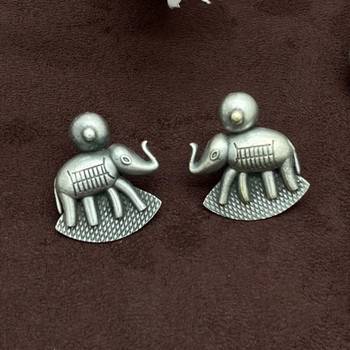 Oxidised earrings combo set of 4 antique silver replica small indian earrings stud jhumki pearl set 4