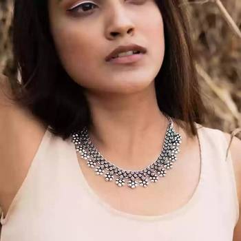 Oxidised silver designer choker jewellery handmade necklace party wear indian german for women 3