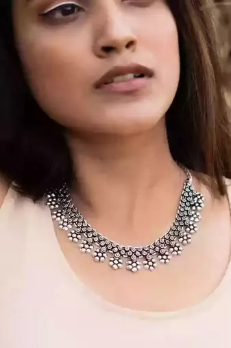 Oxidised silver designer choker jewellery handmade necklace party wear indian german for women