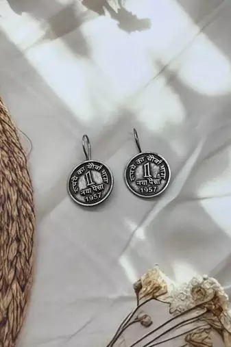 Oxidised earrings combo set of 4 antique silver replica small indian earrings stud jhumki pearl set