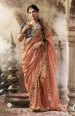 Designer orange weaving soft tissue silk blend saree with designer blouse 1