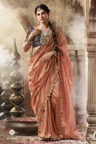 Designer orange weaving soft tissue silk blend saree with designer blouse