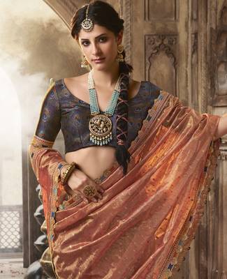 Designer orange weaving soft tissue silk blend saree with designer blouse 2