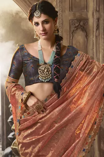 Designer orange weaving soft tissue silk blend saree with designer blouse