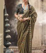 Designer dark mehendi weaving soft tissue silk blend saree with designer blouse