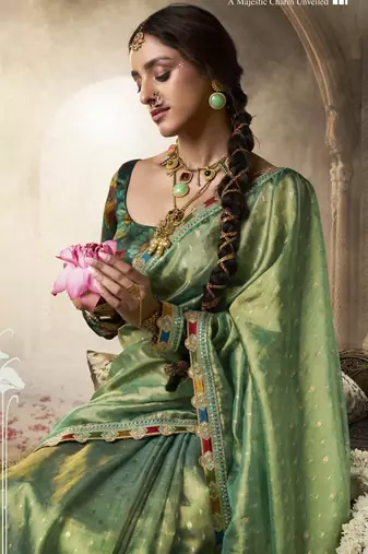 Designer green weaving soft tissue silk blend saree with designer blouse