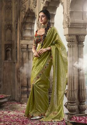 Designer light green weaving soft tissue silk blend saree with designer blouse 1