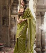 Designer light green weaving soft tissue silk blend saree with designer blouse