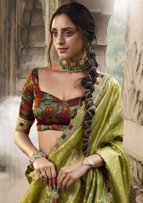 Designer light green weaving soft tissue silk blend saree with designer blouse 2