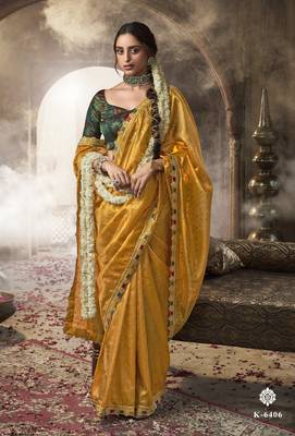 Designer yellow weaving soft tissue silk blend saree with designer blouse 1