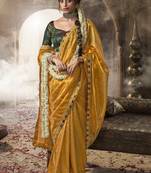 Designer yellow weaving soft tissue silk blend saree with designer blouse