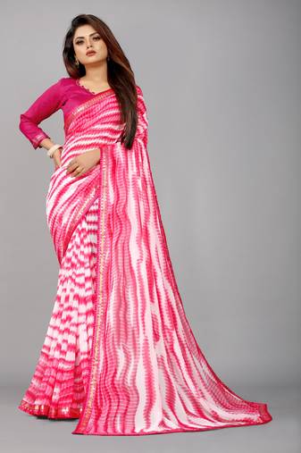 Georgette sibori printed saree with blouse piece