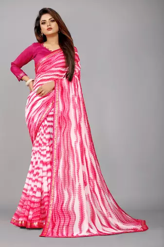 Georgette sibori printed saree with blouse piece