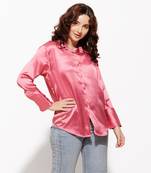 Urban sundari classic fit long-sleeve satin shirt with spread collar