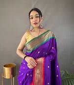 Purple Kamalkari Paithan Silk Saree,Blouse-not As Per Image