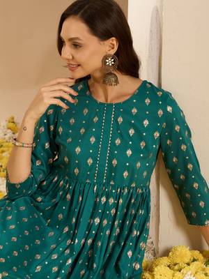 Ziyaa green color chinon flared kurta and palazzo set 4