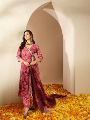 Ziyaa brown color georgette flared kurta, palazzo and dupatta set 5