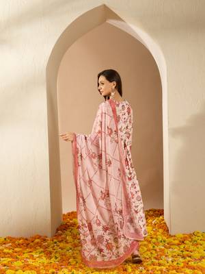 Ziyaa cream color summer cool flared kurta, pant and dupatta set 3