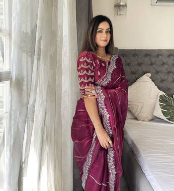 Purple fancy jimmy chu embroidery work saree with embroidery stitched blouse 2