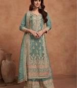 Light green heavy embroidery semi stitched silk wedding palazzo suits