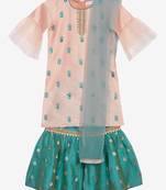 Saka designs peach & rama green kurta sharara with hand embroidery and lace work