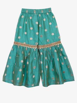 Saka designs peach & rama green kurta sharara with hand embroidery and lace work 4