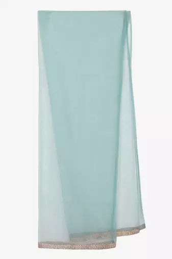Saka designs peach & rama green kurta sharara with hand embroidery and lace work