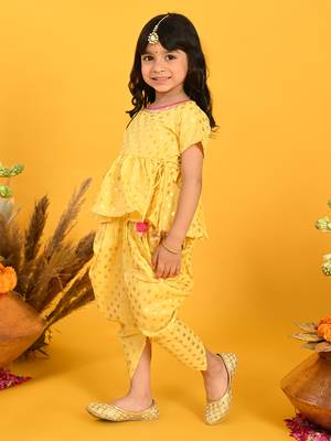 Saka designs yellow and gold jhabla & dhoti with pom pom and lace detalling 2