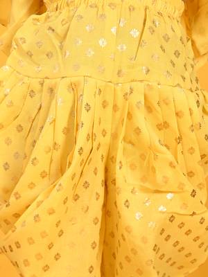 Saka designs yellow and gold jhabla & dhoti with pom pom and lace detalling 5