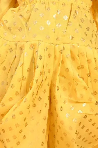 Saka designs yellow and gold jhabla & dhoti with pom pom and lace detalling