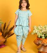 Saka designs sky blue and gold jhabla & dhoti with pom pom and lace detalling