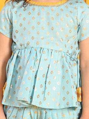 Saka designs sky blue and gold jhabla & dhoti with pom pom and lace detalling 5