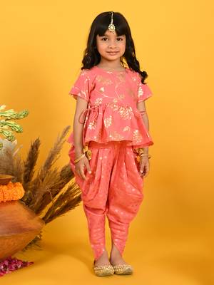Saka designs dark peach with gold print dhoti jhabala 1