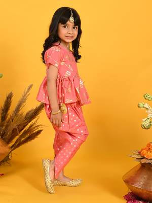 Saka designs dark peach with gold print dhoti jhabala 3
