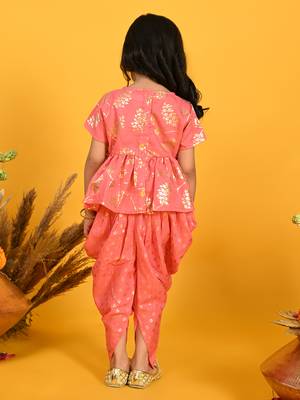 Saka designs dark peach with gold print dhoti jhabala 4