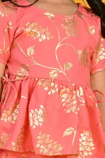 Saka designs dark peach with gold print dhoti jhabala